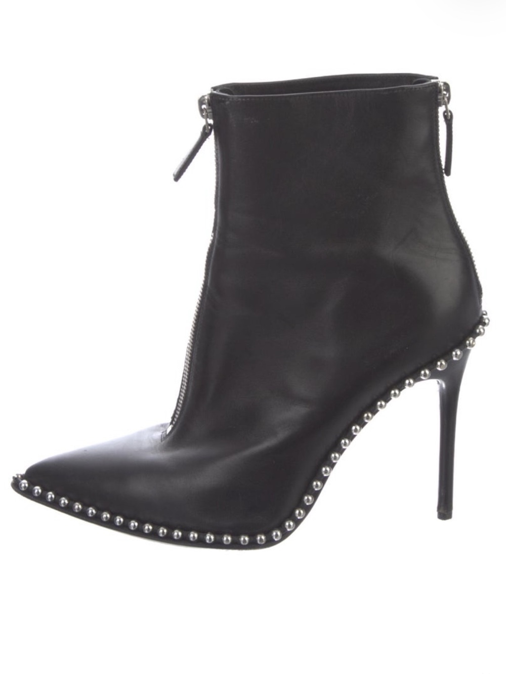 Alexander Wang Black Leather Beaded Stud-Trim Pointed Stiletto Ankle Boots